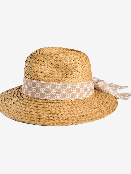 NWT Giani Bernini weave Tan hat w/khaki GB logo fabric sash main image 6